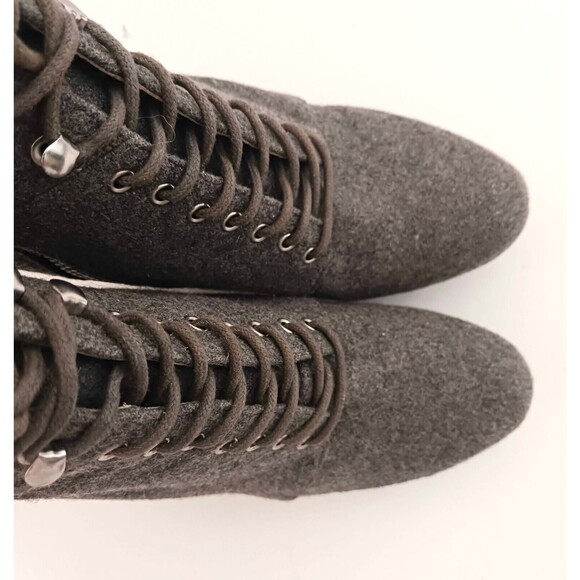 Michael Kors Gray Wool Platform Wedge Bootie Lace Up Blk Stacked Wood Heel Sz 8 - Picture 9 of 13